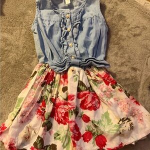 Floral Sleeveless Denim Dress